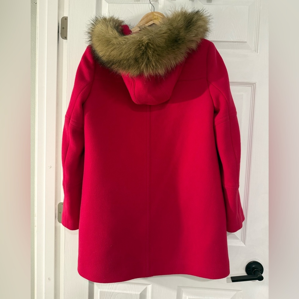 J. Crew Chateau Parka Pink Coat Stadium Cloth Wool Removable Faux Fur Collar - Picture 4 of 6